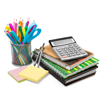 Variety of office products, including binders, pens, and desk organizers, from Southeast Office Products.